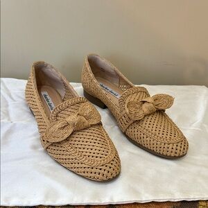 Charles David Woven Bow Loafers in Tan